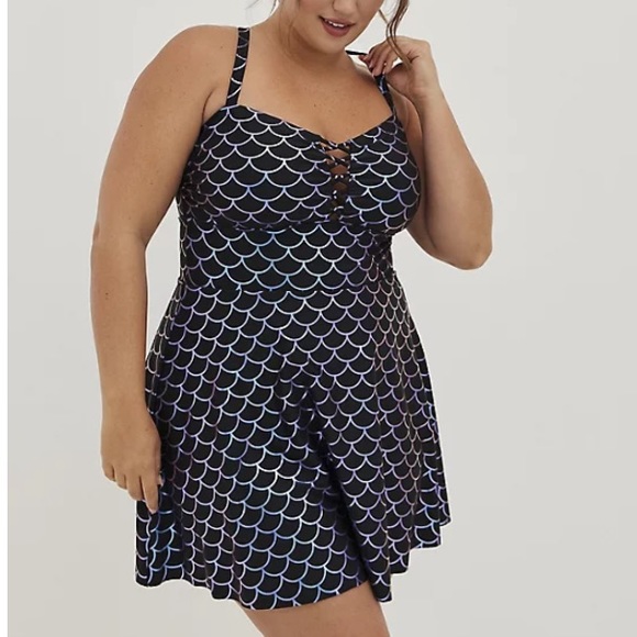 TORRID NWT SCOOP NECK LONG LENGTH SWIM DRESS - MERMAID - Picture 2 of 6